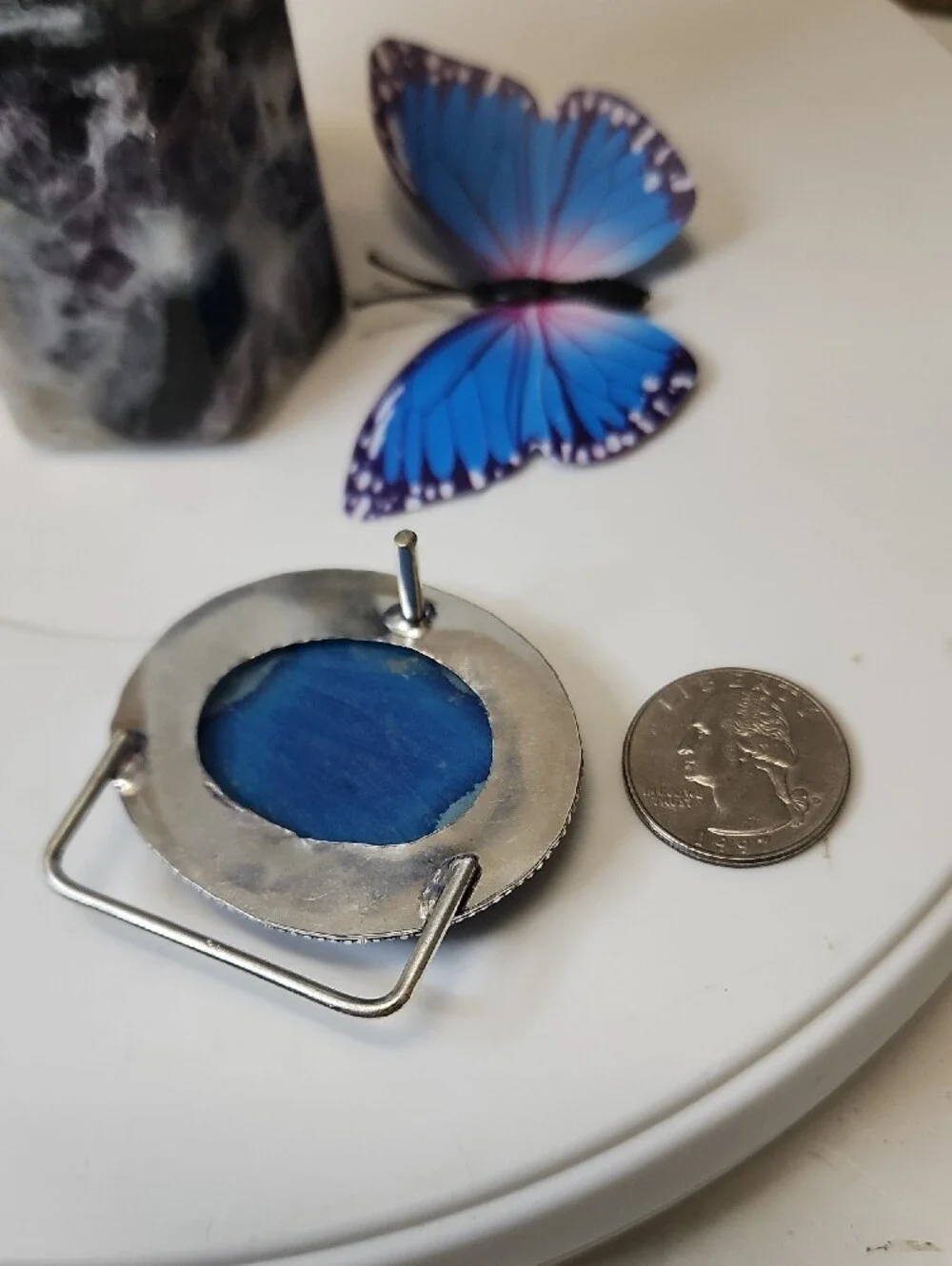 Blue Agate Belt Buckle Accent - Women's Accessory